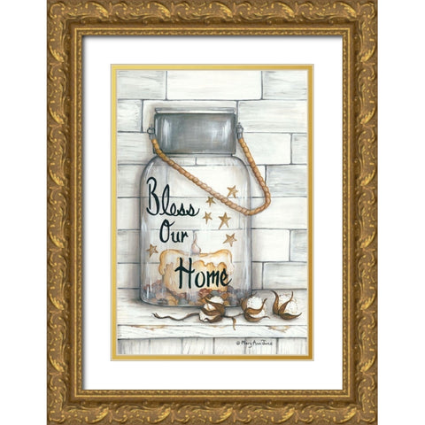 Glass Luminary Bless Our Home Gold Ornate Wood Framed Art Print with Double Matting by June, Mary Ann