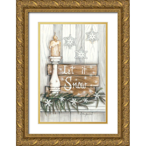 Let It Snow Snowflakes Gold Ornate Wood Framed Art Print with Double Matting by June, Mary Ann