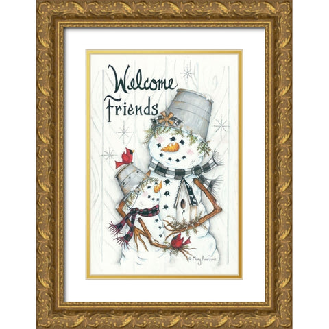 Welcome Friendsâ€¦ Snowmen Gold Ornate Wood Framed Art Print with Double Matting by June, Mary Ann