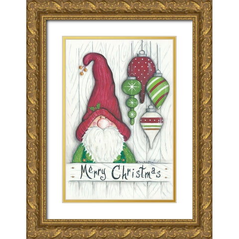 Christmas Gnome Gold Ornate Wood Framed Art Print with Double Matting by June, Mary Ann