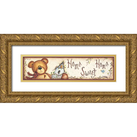 Teddys Birdhouse Gold Ornate Wood Framed Art Print with Double Matting by June, Mary Ann