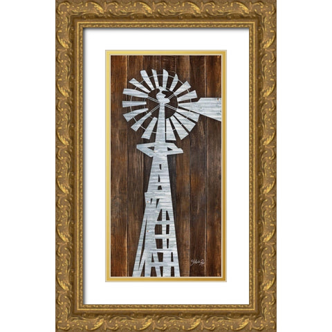 Metal Windmill Gold Ornate Wood Framed Art Print with Double Matting by Rae, Marla