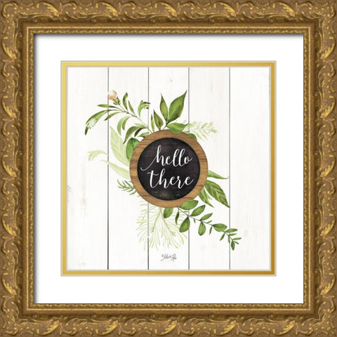 Hello There Greenery Gold Ornate Wood Framed Art Print with Double Matting by Rae, Marla