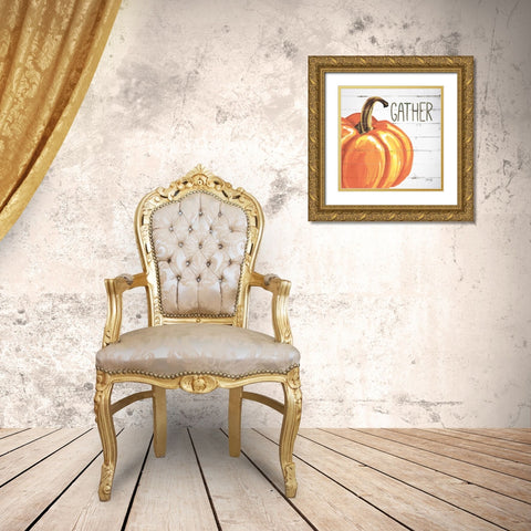 Gather Pumpkin Gold Ornate Wood Framed Art Print with Double Matting by Rae, Marla