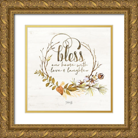 Bless Our Home Fall Foliage Gold Ornate Wood Framed Art Print with Double Matting by Rae, Marla
