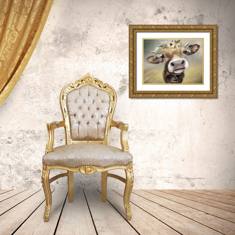 Moomoo Gold Ornate Wood Framed Art Print with Double Matting by Rae, Marla