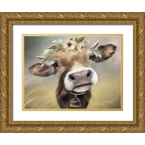 Moomoo Gold Ornate Wood Framed Art Print with Double Matting by Rae, Marla