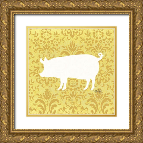Pig Silhouette Gold Ornate Wood Framed Art Print with Double Matting by Rae, Marla