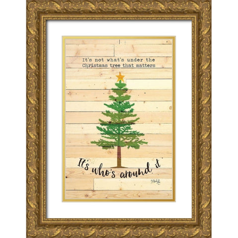 Under the Christmas Tree Gold Ornate Wood Framed Art Print with Double Matting by Rae, Marla