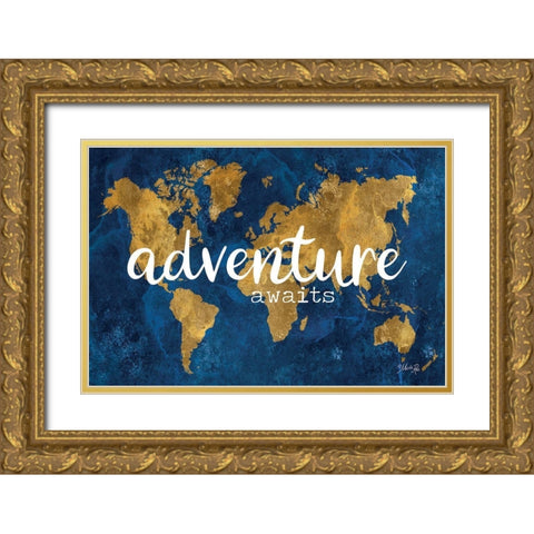 Adventure Awaits      Gold Ornate Wood Framed Art Print with Double Matting by Rae, Marla