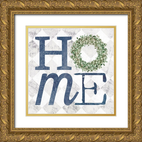Home with Eucalyptus Wreath III Gold Ornate Wood Framed Art Print with Double Matting by Rae, Marla