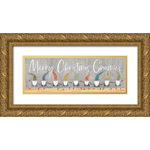 Merry Christmas Gnomies Gold Ornate Wood Framed Art Print with Double Matting by Rae, Marla