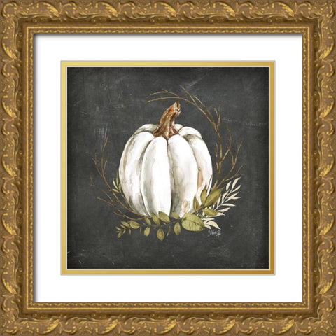 White Pumpkin Gold Ornate Wood Framed Art Print with Double Matting by Rae, Marla