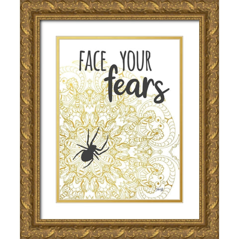 Face Your Fears Spider Gold Ornate Wood Framed Art Print with Double Matting by Rae, Marla