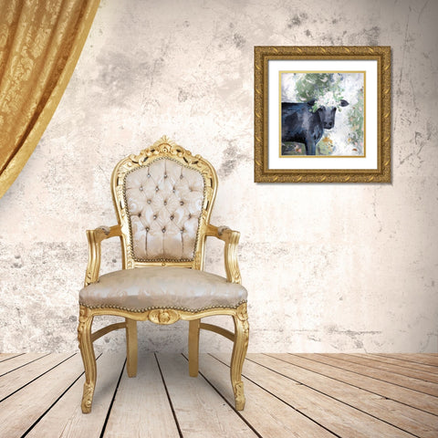 Mabel the Cow Gold Ornate Wood Framed Art Print with Double Matting by Kissell, Mackenzie