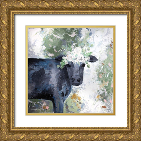 Mabel the Cow Gold Ornate Wood Framed Art Print with Double Matting by Kissell, Mackenzie