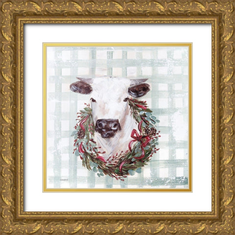 Merry the Cow Gold Ornate Wood Framed Art Print with Double Matting by Kissell, Mackenzie