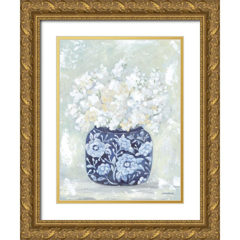 Pretty Petals in Blue Gold Ornate Wood Framed Art Print with Double Matting by Kissell, Mackenzie