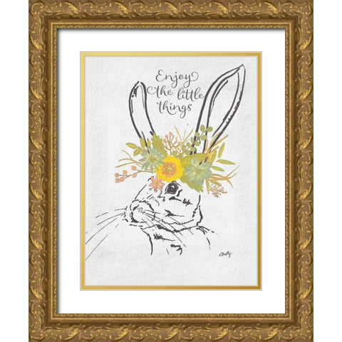 Enjoy the Little Things Bunny Gold Ornate Wood Framed Art Print with Double Matting by Michelle, Misty