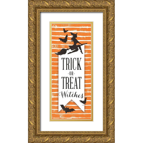 Trick or Treat Witches   Gold Ornate Wood Framed Art Print with Double Matting by Michelle, Misty