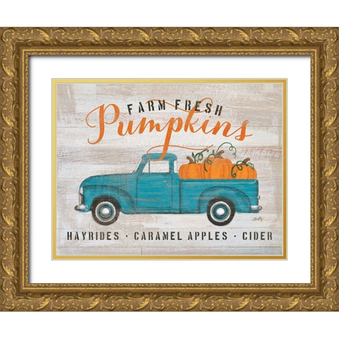 Blue Truck Pumpkin Patch     Gold Ornate Wood Framed Art Print with Double Matting by Michelle, Misty