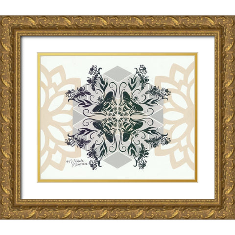 Bees and Blooms      Gold Ornate Wood Framed Art Print with Double Matting by Norman, Michele