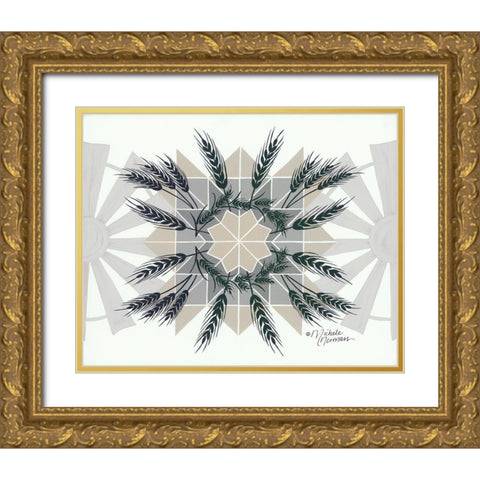 Wheat and Windmill    Gold Ornate Wood Framed Art Print with Double Matting by Norman, Michele