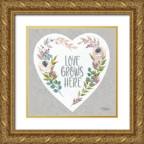 Love Grows Here Gold Ornate Wood Framed Art Print with Double Matting by Norman, Michele