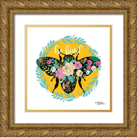 Be Kind Floral Bee Gold Ornate Wood Framed Art Print with Double Matting by Norman, Michele