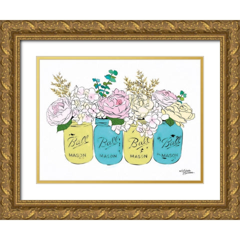 Floral Canning Jars Gold Ornate Wood Framed Art Print with Double Matting by Norman, Michele