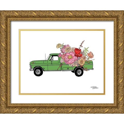 Floral Truck Gold Ornate Wood Framed Art Print with Double Matting by Norman, Michele