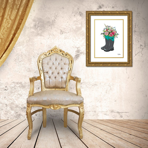 Floral Boots Gold Ornate Wood Framed Art Print with Double Matting by Norman, Michele