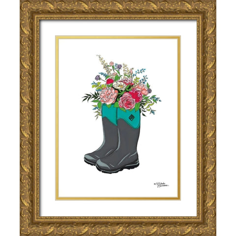 Floral Boots Gold Ornate Wood Framed Art Print with Double Matting by Norman, Michele