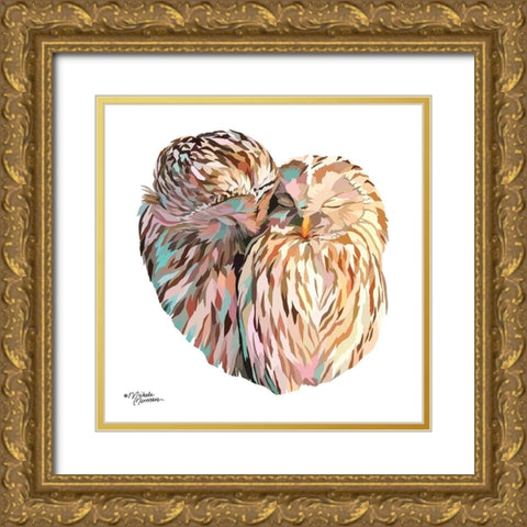 Owls Gold Ornate Wood Framed Art Print with Double Matting by Norman, Michele