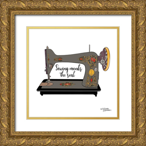 Sewing Mends the Soul Gold Ornate Wood Framed Art Print with Double Matting by Norman, Michele