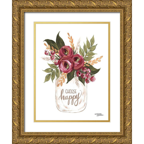 Choose Happy Flowers Gold Ornate Wood Framed Art Print with Double Matting by Norman, Michele