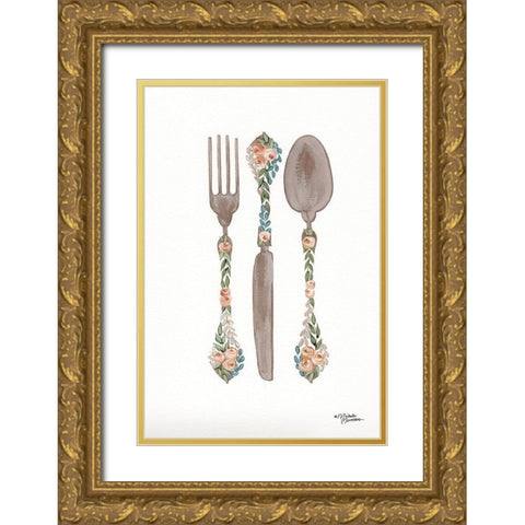 Floral Flatwear       Gold Ornate Wood Framed Art Print with Double Matting by Norman, Michele