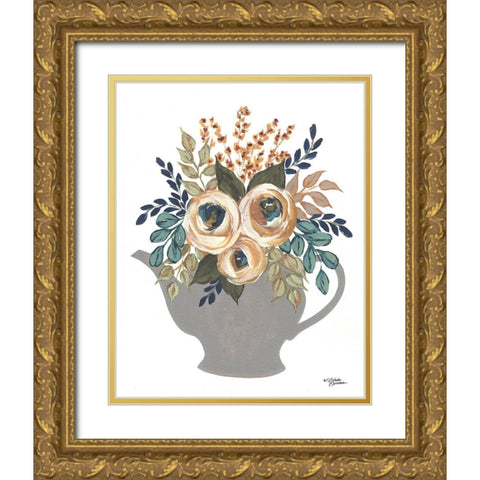 Fall Floral Bowls       Gold Ornate Wood Framed Art Print with Double Matting by Norman, Michele