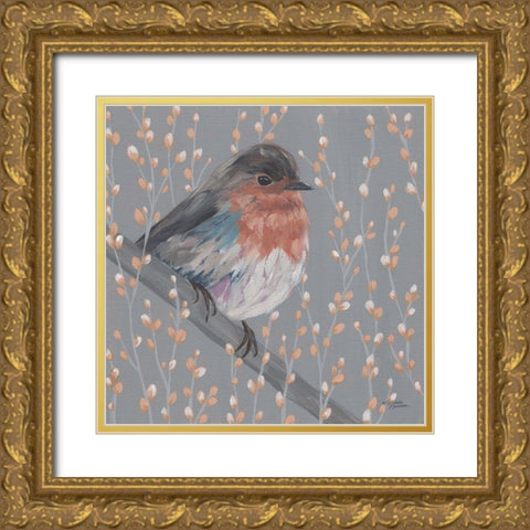 Mother Robin Gold Ornate Wood Framed Art Print with Double Matting by Norman, Michele