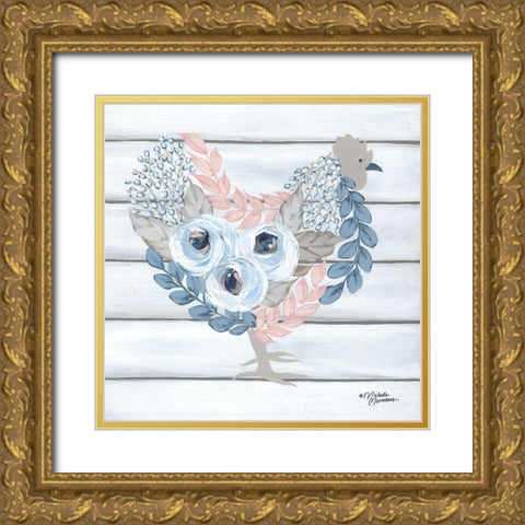 Blue and Blush Hen Gold Ornate Wood Framed Art Print with Double Matting by Norman, Michele