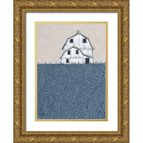 Fields of Blue Gold Ornate Wood Framed Art Print with Double Matting by Norman, Michele