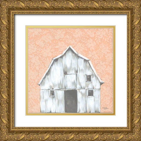 Peaches And Cream Barn Gold Ornate Wood Framed Art Print with Double Matting by Norman, Michele