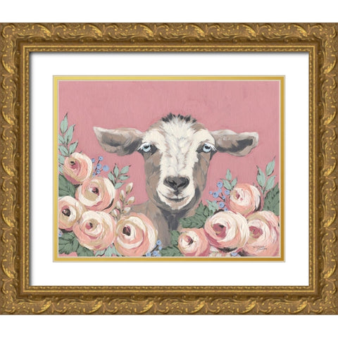Goat in the Garden Gold Ornate Wood Framed Art Print with Double Matting by Michelle, Misty