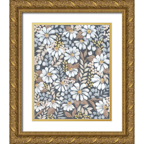Neutral Daisies Gold Ornate Wood Framed Art Print with Double Matting by Norman, Michele