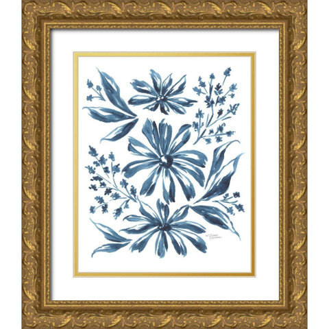 Blue Daisy #3  Gold Ornate Wood Framed Art Print with Double Matting by Norman, Michele
