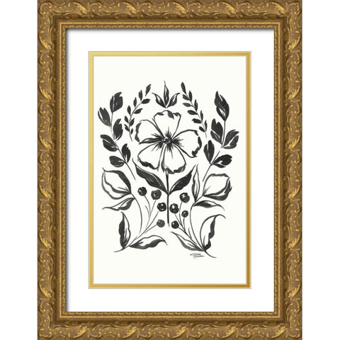 Gracie Floral Gold Ornate Wood Framed Art Print with Double Matting by Norman, Michele