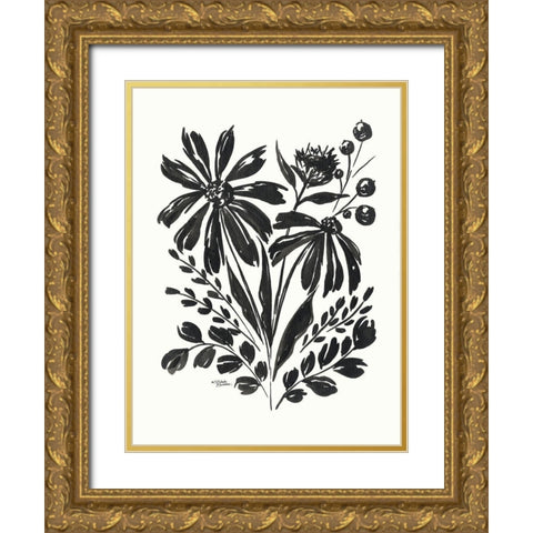 Daisy Garden #2 Gold Ornate Wood Framed Art Print with Double Matting by Norman, Michele