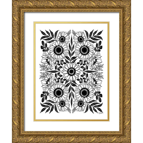 Sunflower Medley Gold Ornate Wood Framed Art Print with Double Matting by Norman, Michele