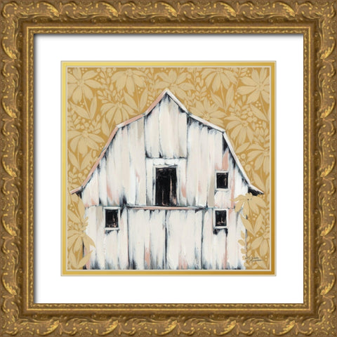 Daisies in the Barnyard Gold Ornate Wood Framed Art Print with Double Matting by Norman, Michele