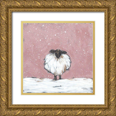 Pastel Pink Winter Sheep Gold Ornate Wood Framed Art Print with Double Matting by Norman, Michele